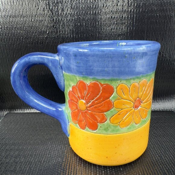 Hand Made RedWare Pottery Coffee Mug Cup With Daisy Flowers Hand Crafted Mug Cup - Picture 1 of 11